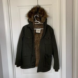 winter coat with faux fur lining and hood